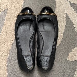 Tory Burch Black Flats with Gold Detail